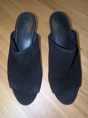Vince Black Suede Crossover Open-Toe Mules